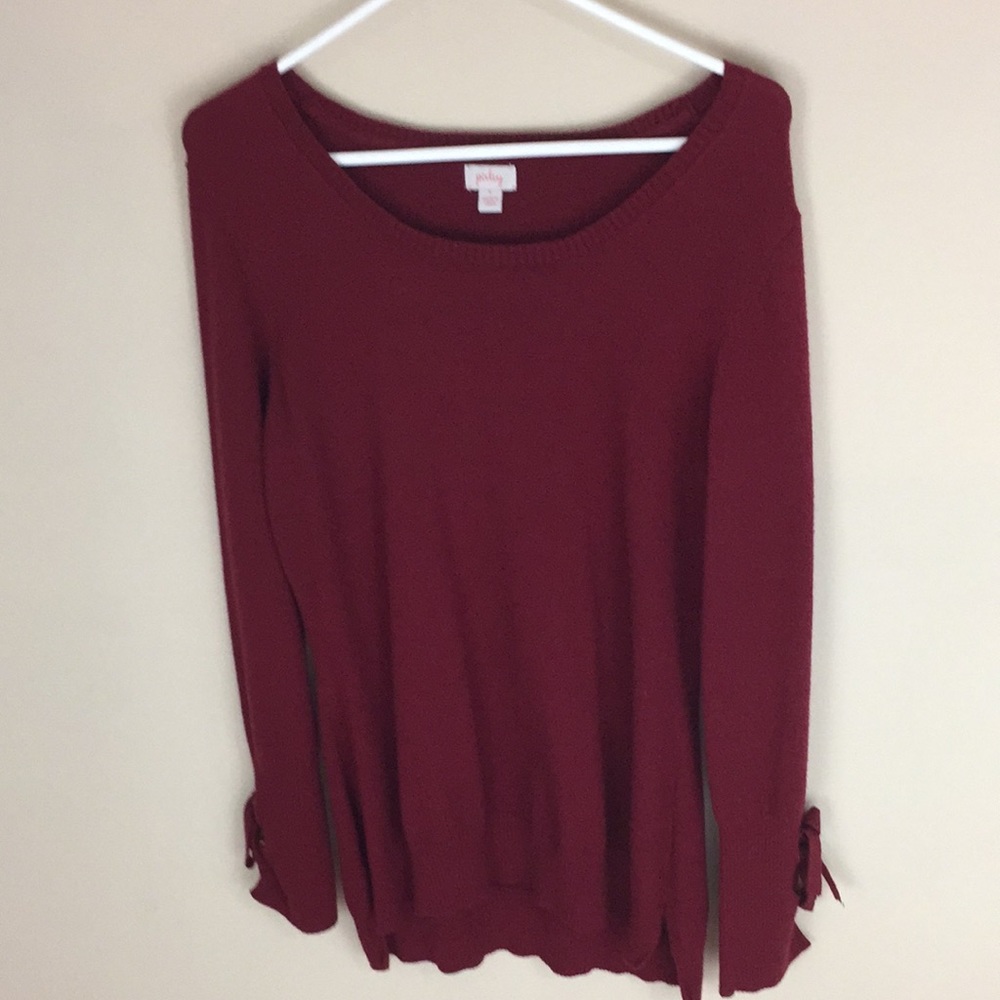 Pixley Dark Red Wine Sweater with Lace Up Sleeves Size Large